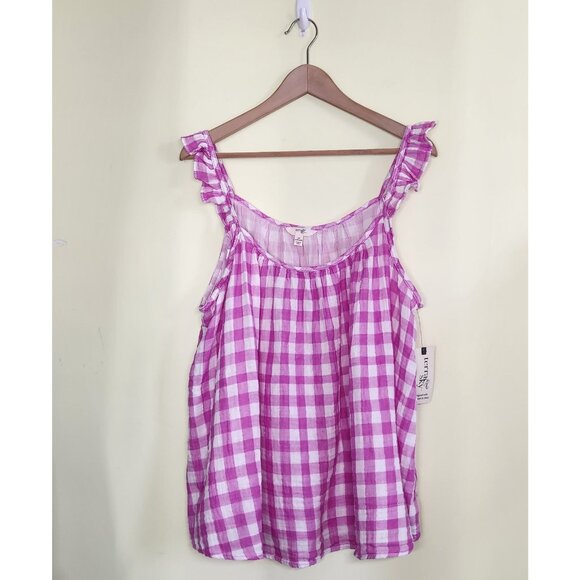 Terra & Sky Ruffle Tank Top Womens Plus Size 2X Pink White Pink Gingham Preppy - Picture 7 of 12